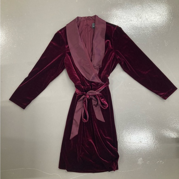 Adrianna Pepell Long Sleeve Velvet Tuxedo Faux Wrap Dress size 18W in Maroon - Picture 3 of 13